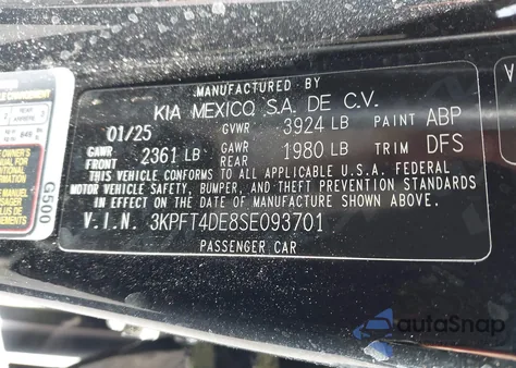 2025 Kia K4 Lxs from USA, damaged, VIN 3KPFT4DE8SE093701